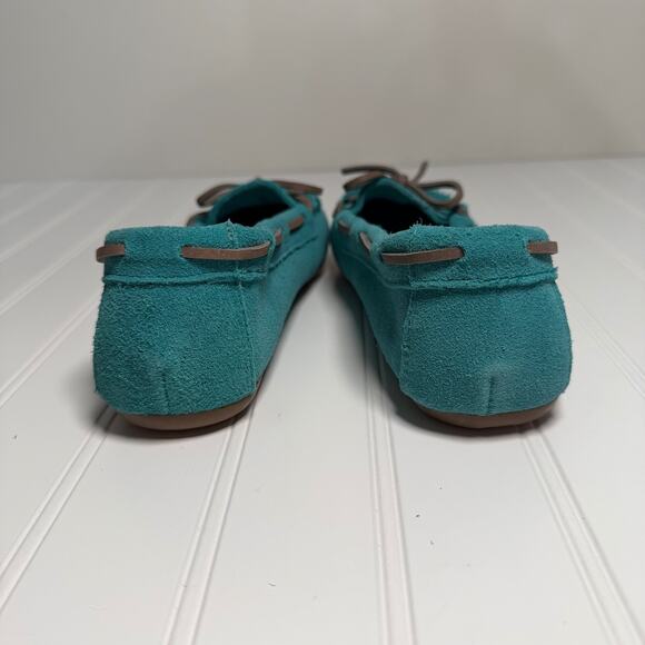 Minnetonka Women’s 8 Moccasins Turquoise Leather Slippers Rubber Sole 69727 - Picture 5 of 8